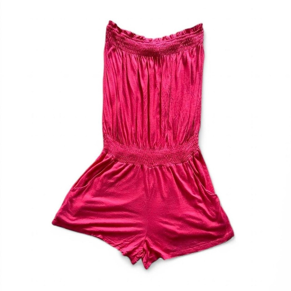 y2k forever 21 Coral Pink Strapless Romper with pockets